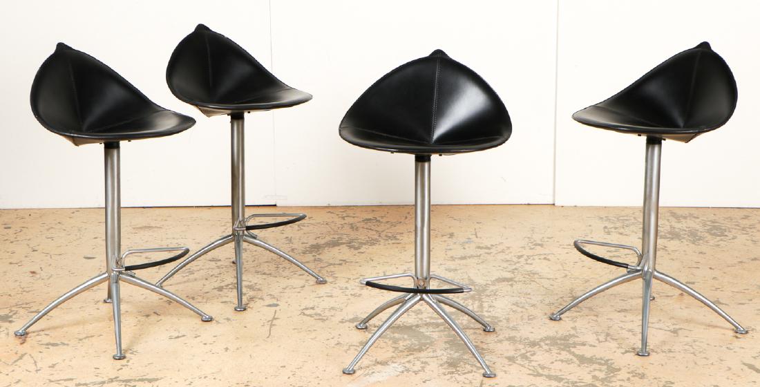 4 Modern Fasem Fiorile Swivel Bar Stools: 4 Modern Fasem Fiorile Swivel Bar Stools, each with black hide leather seats. Each size: 36.75'' x 25'' x 25'' (93 x 64 x 64 cm).