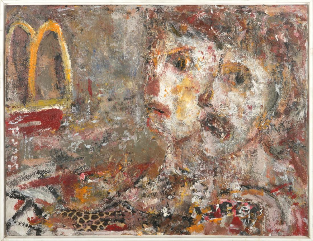 Jim Bloom (American, b. 1968) "Golden Arches": Jim Bloom (American, b. 1968) "Golden Arches", mixed media painting on canvas. Framed. Size: 24'' x 30'', 61 x 76 cm (stretcher); 25'' x 31'', 64 x 79 cm (frame).