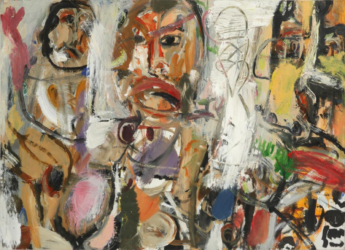 Jim Bloom (American, b. 1968) Untitled (Abstract with: Jim Bloom (American, b. 1968) Untitled (Abstract with Ice Cream Cone), mixed media painting on canvas. Size: 24'' x 36'', 61 x 91 cm (stretcher).