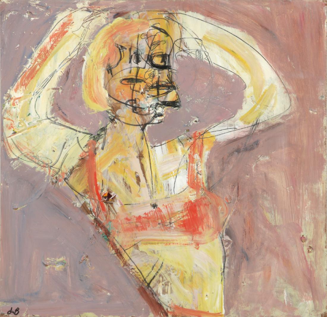 Jim Bloom (American, b. 1968) Portrait: Jim Bloom (American, b. 1968) Portrait, mixed media painting on masonite, signed. Size: 23.75'' x 23.75'', 60 x 60 cm (board).