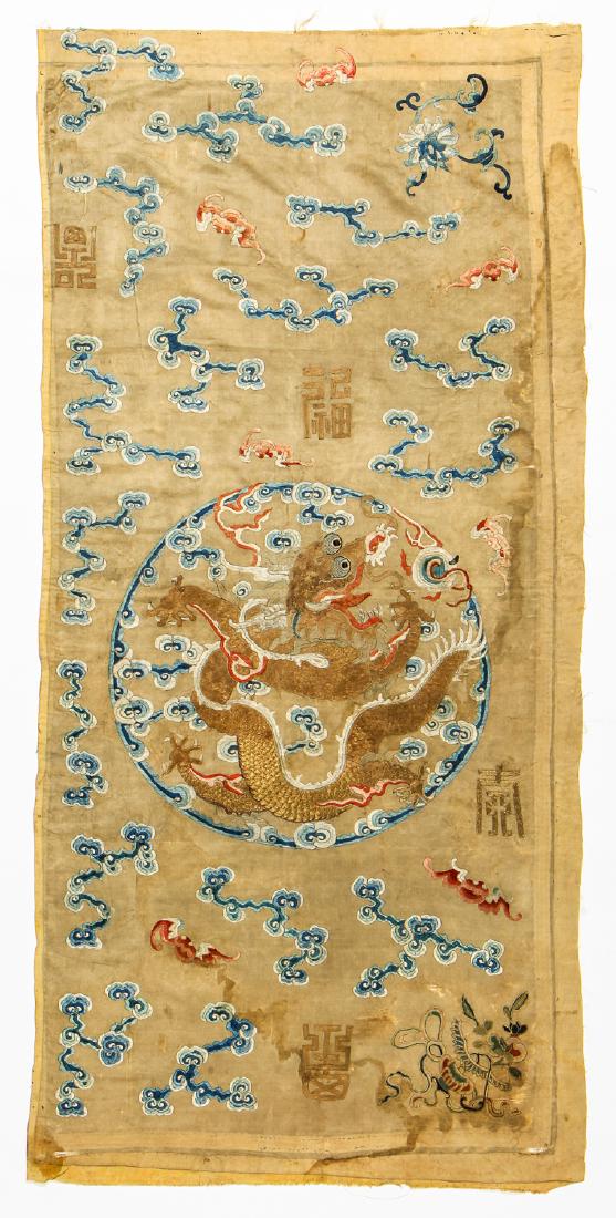 Antique Chinese Imperial Yellow Silk Dragon Panel (1 of 6)