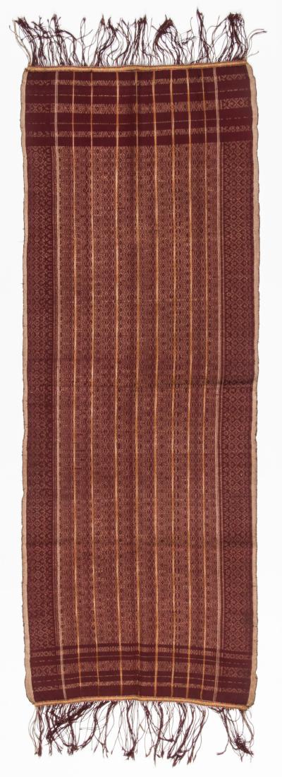 Antique Shoulder Cloth, Ache, N. Sumatra, Indonesia: Antique Shoulder Cloth, Ache, N. Sumatra, Indonesia, cotton, supplementary weave. Size: 57'' x 21'' (145 x 53 cm). International Textile Arts Auction, Live and Online: 10/29/17. Folk, Traditional, Eth