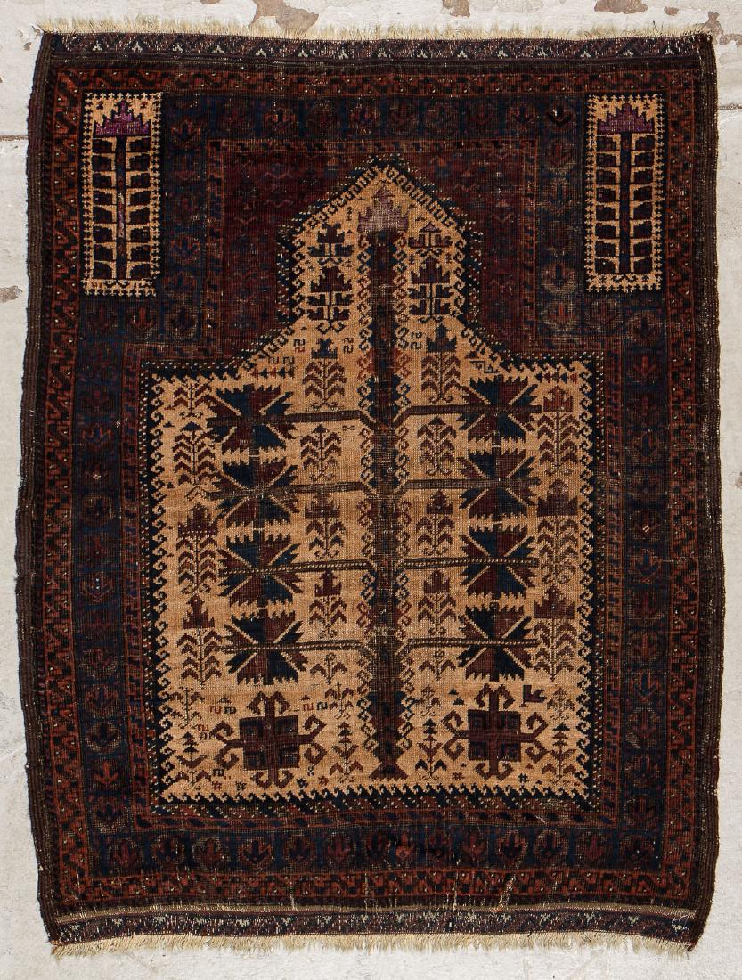 Antique Camel Field Beluch Prayer Rug, Silk Highlights (1 of 6)