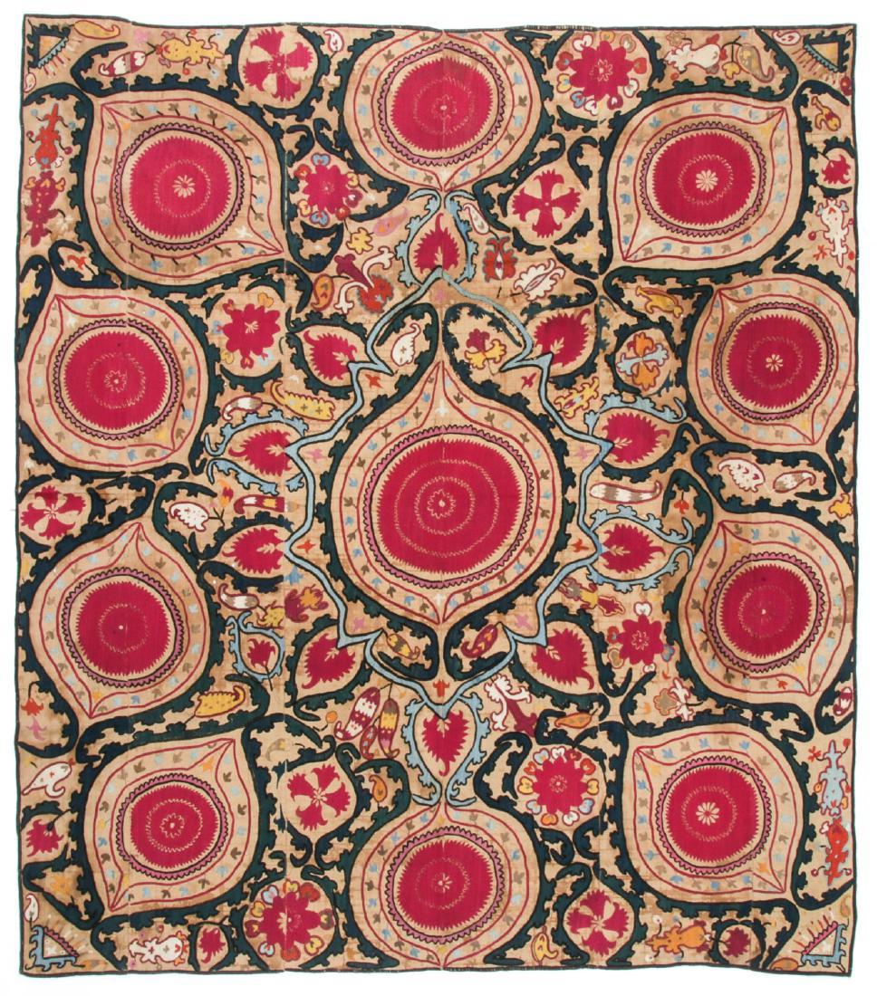 Antique Central Asian Uzbek Suzani, 19th C. (1 of 6)