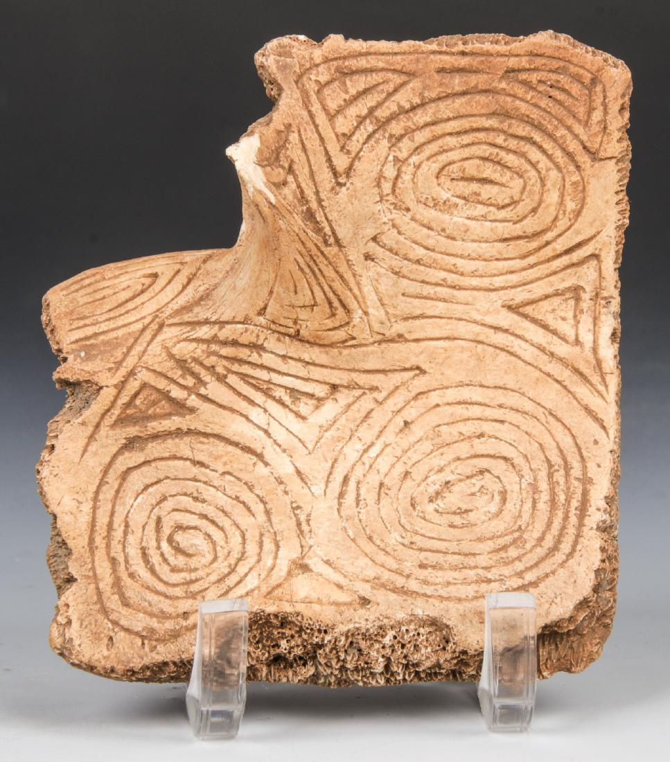 Taino Highly Incised Fresh Water Turtle Plastron (c.: Taino Highly Incised Fresh Water Turtle Plastron (c. 1000-1500 AD), with complex interlocking bird head symbols. Nice smooth wear from Ceremonial handling. Size: 3.5'' x 3'' (9 x 8 cm). Provenance: La