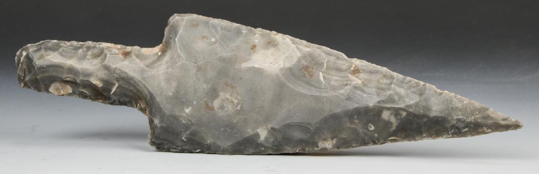 Mayan Uni-FacialÎ¾Flint Knife (500-1000 AD): Mayan Uni-FacialÎ¾Flint Knife (500-1000 AD). Size: 8.5'' x 2.25'' (22 x 6 cm). Provenance: Larry Roberts, author of Taino Sculpture: Art of the Gods.