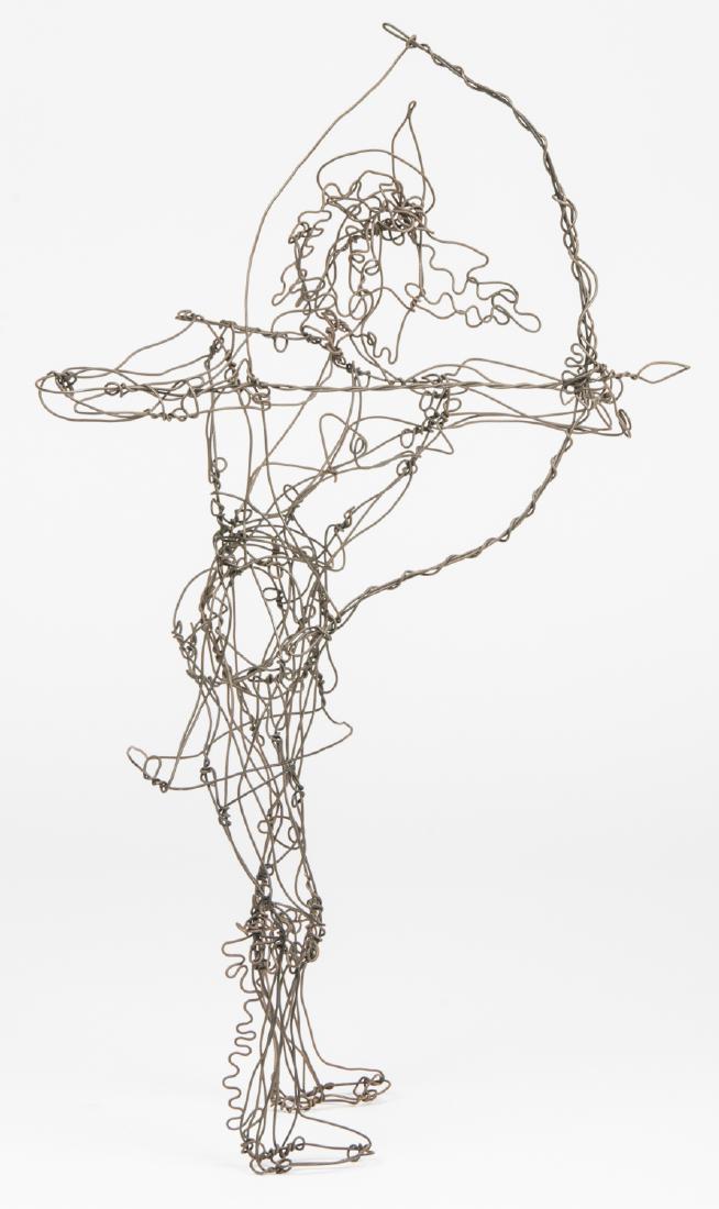 Thai Varick (American, 1941 - 2001) Wire Sculpture: Thai Varick (American, 1941 - 2001) Wire Sculpture of a Native American Warrior with Bow and Arrow. Size: 22.25'' x 8'' x 12.5'' (57 x 20 x 32 cm). For more information on this American original: View