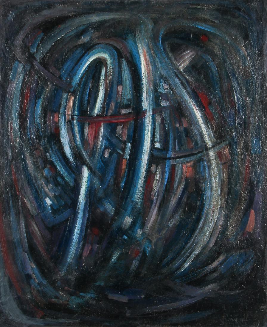 Domingo Ravenet (Cuban, 1905-1969) Abstract Oil: Domingo Ravenet (Cuban, 1905-1969) Abstract Oil Painting on board. Unframed. Accompanied by a letter of authenticity authored by the artist's daughter. Size: 24'' x 20'', 61 x 51 cm (unstretched canva