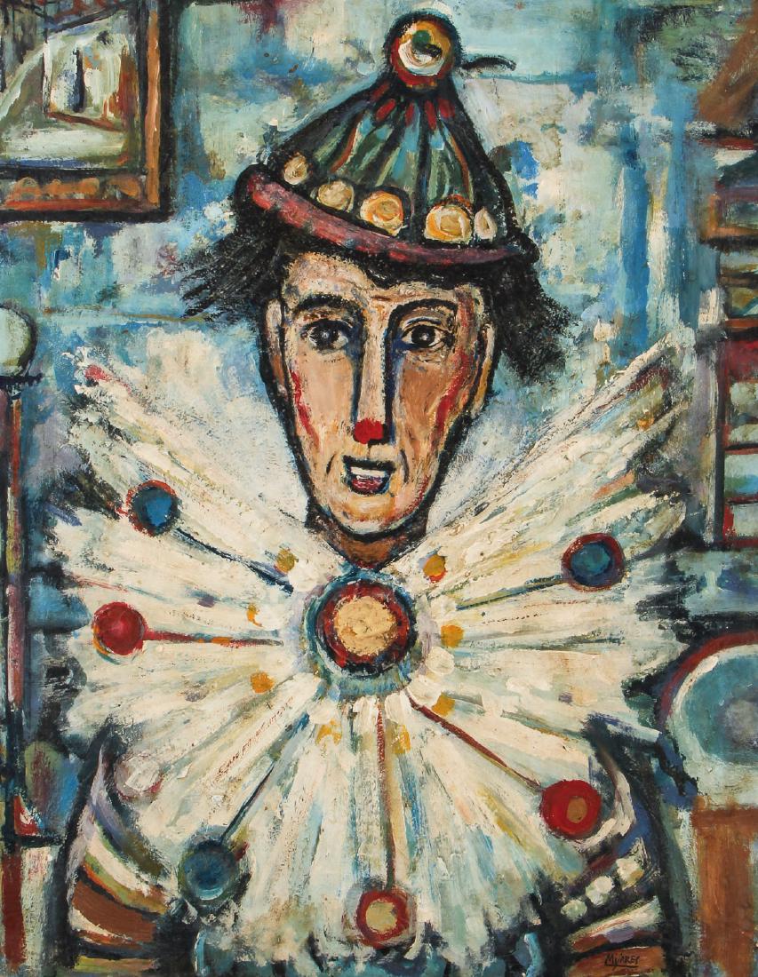 Jose Maria Mijares (Cuban, 1921-2004) Clown: Jose Maria Mijares (Cuban, 1921-2004) Clown, oil painting on unstretched canvas, signed. Size: 30'' x 24'', 76 x 61 cm (unstretched canvas). Provenance: Ex. Michael Lawrence Collection, Philadelphia, 