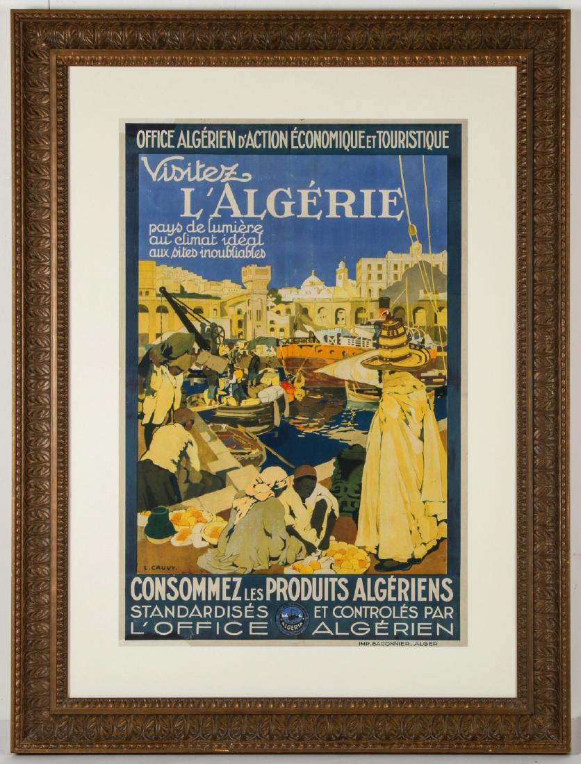 Leon Cauvy (1874-1933), Vintage French Advertising: Leon Cauvy (1874-1933), Vintage French Advertising Poster. Professionally matted and framed in Larson Juhl "Raphael" solid wood carved frame, with UV art glass. Size: 46.25'' x 30.75'', 117 x 78 cm (s