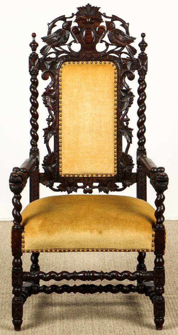 Antique Scandinavian Carved Wood Chair: Antique Scandinavian Carved Wood Chair. Size: 53'' x 21'' x 24'' (135 x 53 x 61 cm). Estate of Cy and Lois Swartz, Philadelphia.