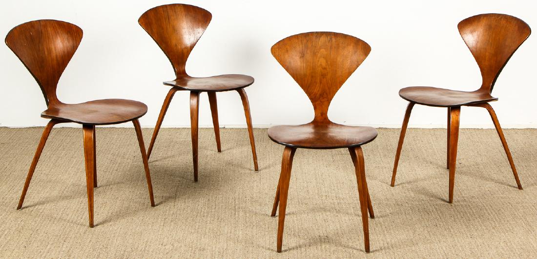 4 Norman Cherner Plycraft Dining Chairs: 4 Norman Cherner Plycraft Side Dining Chairs, labeled. Each size: 31'' x 17'' x 19'' (79 x 43 x 48 cm). Estate of Cy and Lois Swartz, Philadelphia.