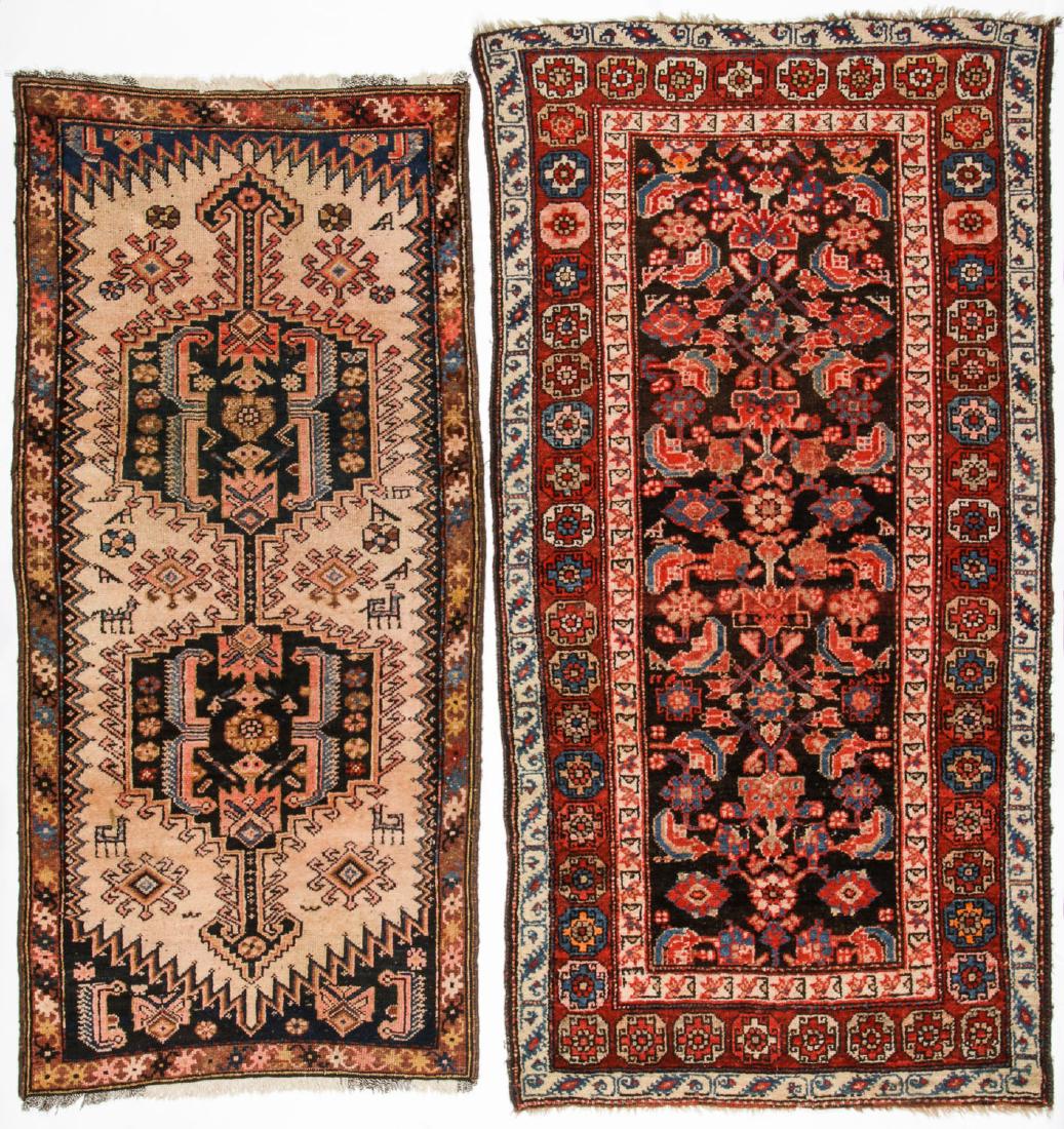 2 Antique Hamadan Rugs: 2 Antique Hamadan Rugs, Persia: Largest: 3'2'' x 6'3'' (97 x 191 cm).