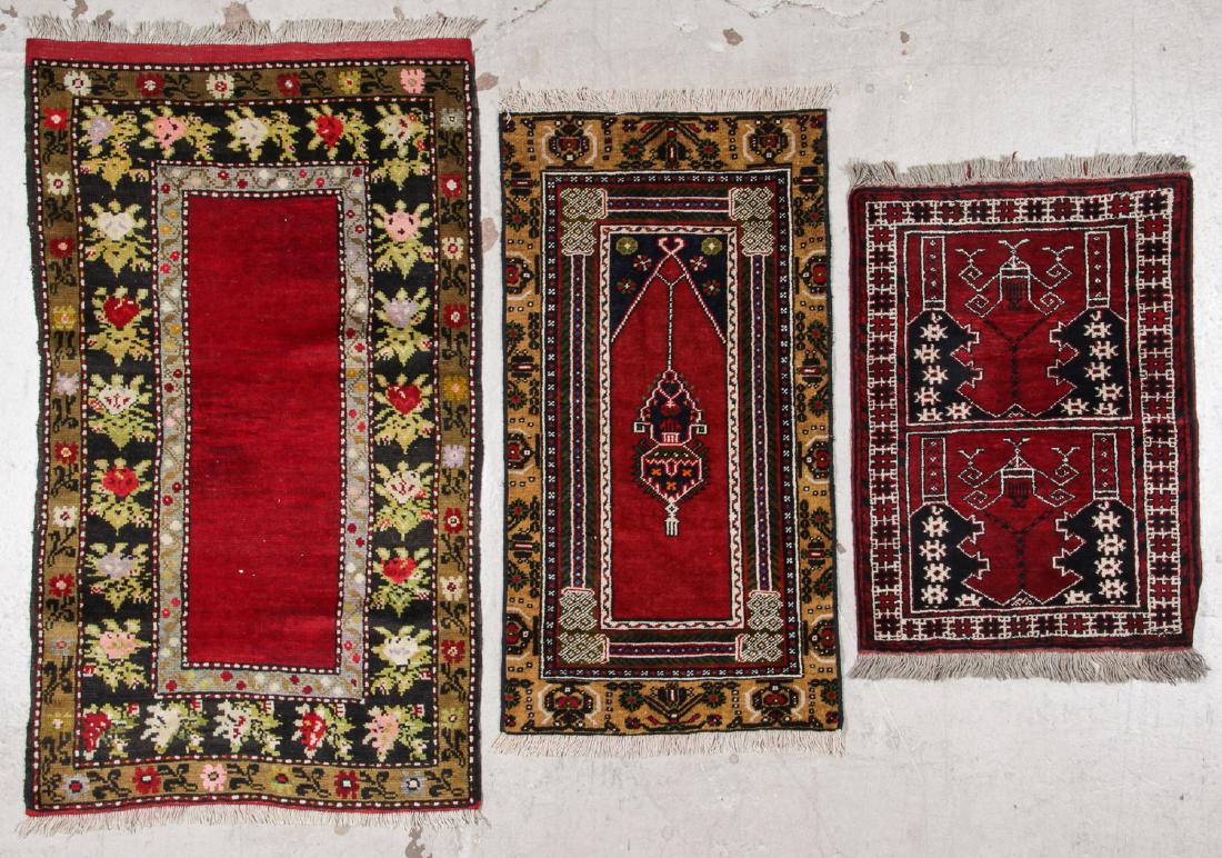 3 Semi-Antique Turkish Rugs: 3 Semi-Antique Turkish Rugs: Ranging in size from: 2'4'' x 3'3'' (71 x 99 cm) to 3'2'' x 5'5'' (97 x 165 cm).