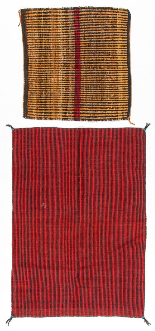 2 Navajo Saddle Blanket Rugs, Circa 1920-30: 2 Navajo Saddle Blanket Rugs, Circa 1920-30. Largest size: 3'1'' x 4'5'' (94 x 135 cm). Estate of Cy and Lois Swartz, Philadelphia.