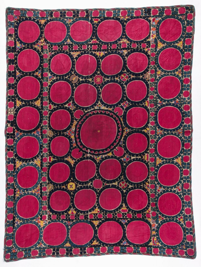 19th C. Central Asian Tashkent Suzani, Uzbekistan: 19th C. Central Asian Tashkent Suzani, Uzbekistan; 85'' x 64'' (216 x 163 cm).