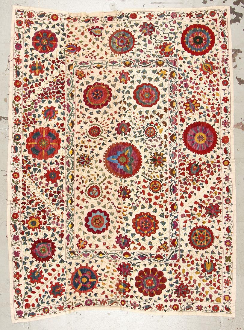 Central Asian Suzani: 106'' x 76'' (269 x 193 cm): Central Asian Suzani: 106'' x 76'' (269 x 193 cm), 20th c., silk floss on cotton.