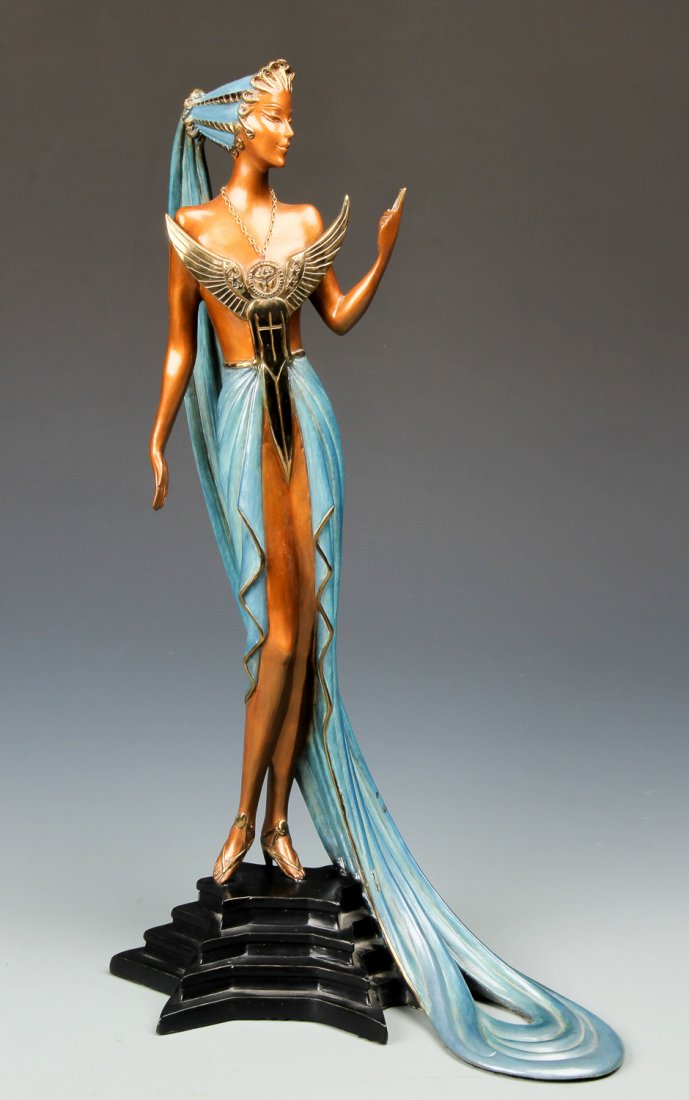 Erte (1892-1990) "Astra": Erte (1892-1990) "Astra", figural bronze sculpture, from an edition of 500, with foundry marks. Note: Missing star. Accompanied by a Certificate of Authenticity. Size: 18.75'' x 7.25'' x 10.5'' (48 x