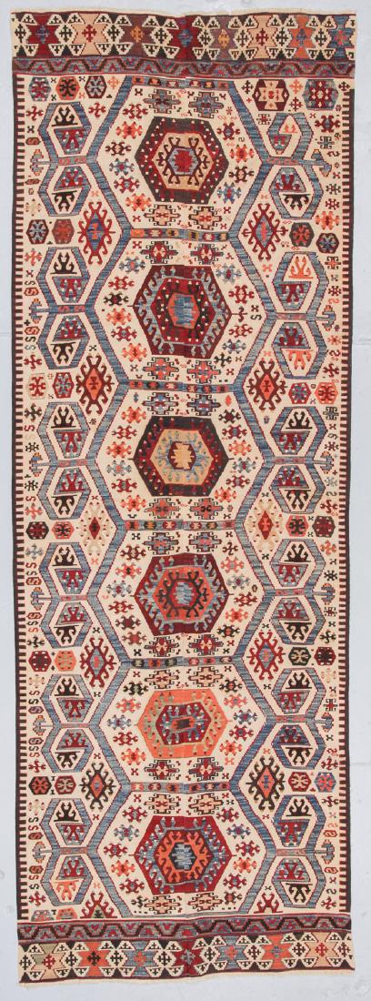 Antique Turkish Kilim: 3'9'' x 10'7'': Antique Turkish Kilim, Turkey: 3'9'' x 10'7'' (114 x 323 cm).