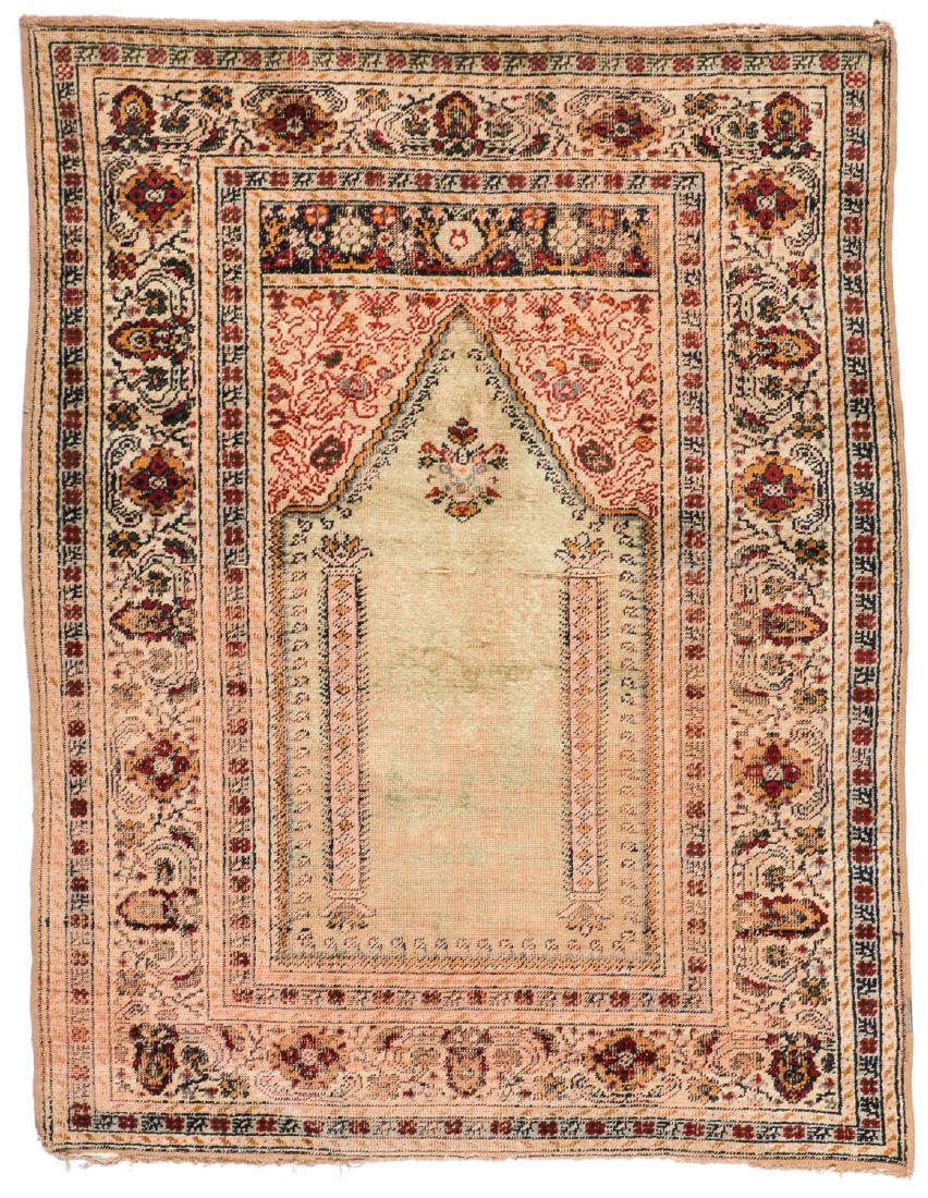 Antique Ottoman Era Turkish Prayer Rug: Antique Ottoman Era Turkish Prayer Rug. Size: 3'6'' x 4'8'' (107 x 142 cm). Philadelphia estate.