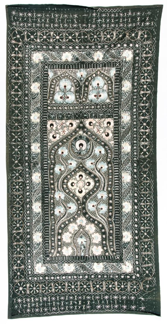 Antique Persian Silk and Wool Felt Prayer Panel: Antique Persian Silk and Wool Felt Prayer Panel. Size: 95'' x 47'' (241 x 119 cm).