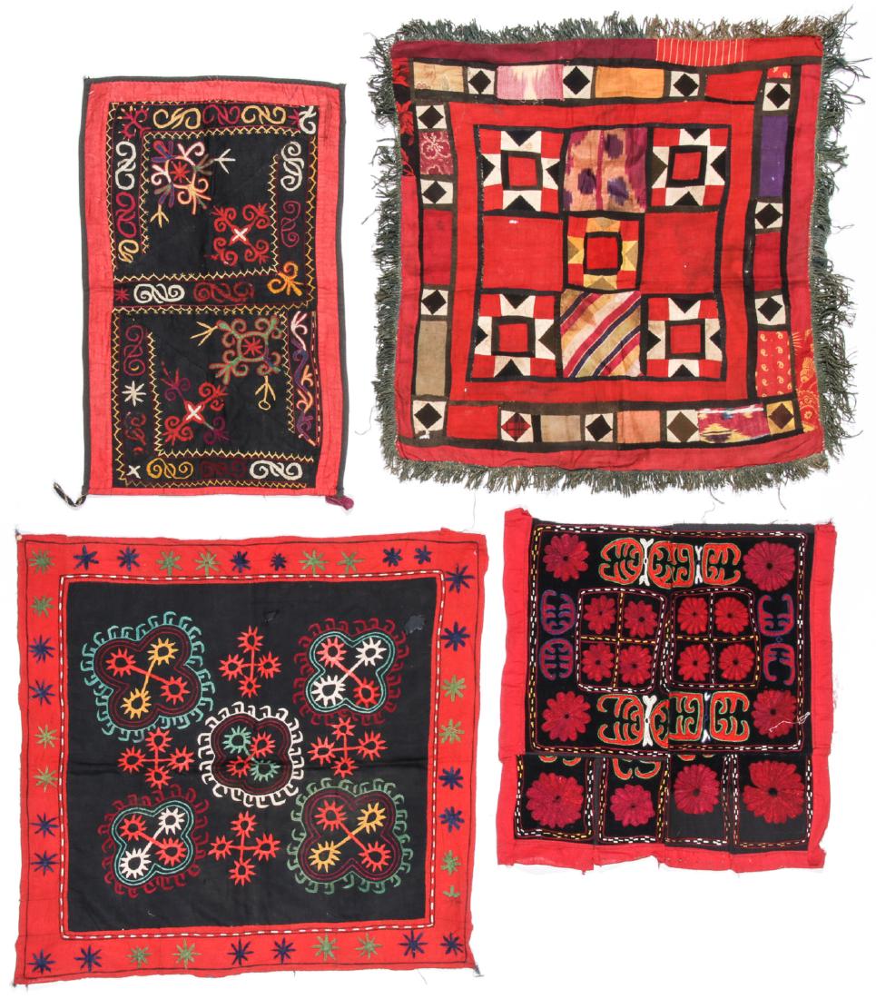 4 Antique Central Asian Embroideries: 4 Antique Central Asian Embroideries. Largest size: 27'' x 27'' (69 x 69 cm).