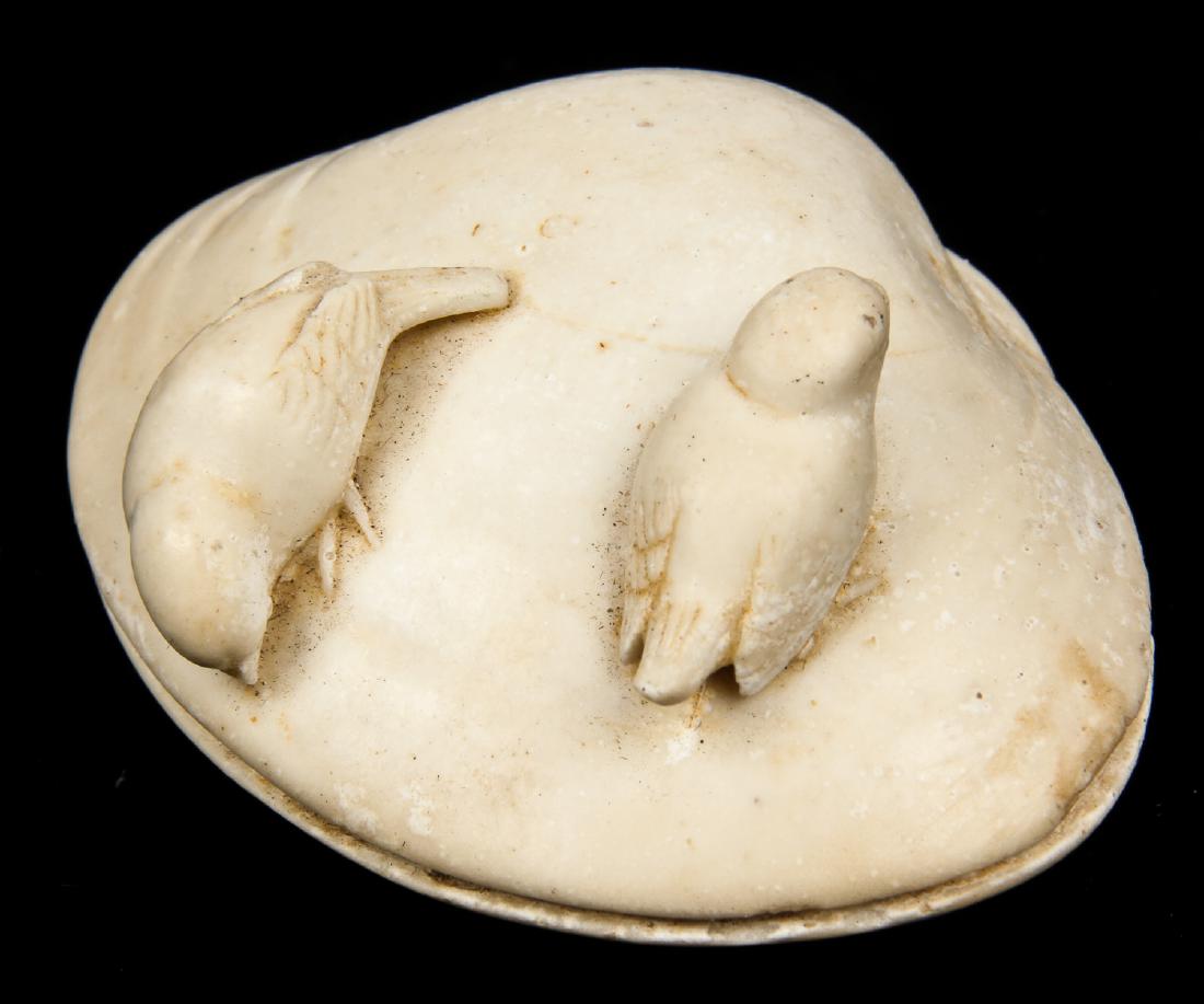 Carved Plaster Netsuke Attr. to Kaigyokusai Masatsugu: Carved Plaster Shell Form Netsuke attributed to Kaigyokusai Masatsugu (Japan, 1813-1892). Size: 1.25" x 2" x 1.75" (3 x 5 x 4 cm).