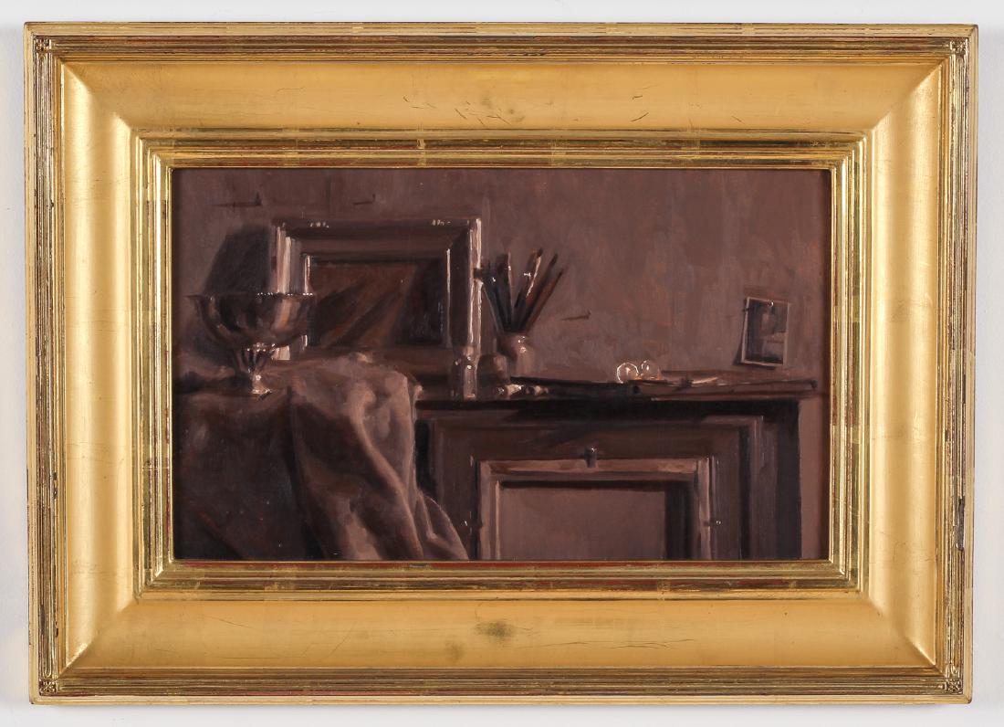 Jacob Collins (b. 1964) Study for "Chalice Still Life": Jacob Collins (American, b. 1964) Study for "Chalice Still Life", 2000, oil painting on panel, signed and dated, in gold leaf frame. Provenance: Private Collection, acquired at Spanierman Gallery, New
