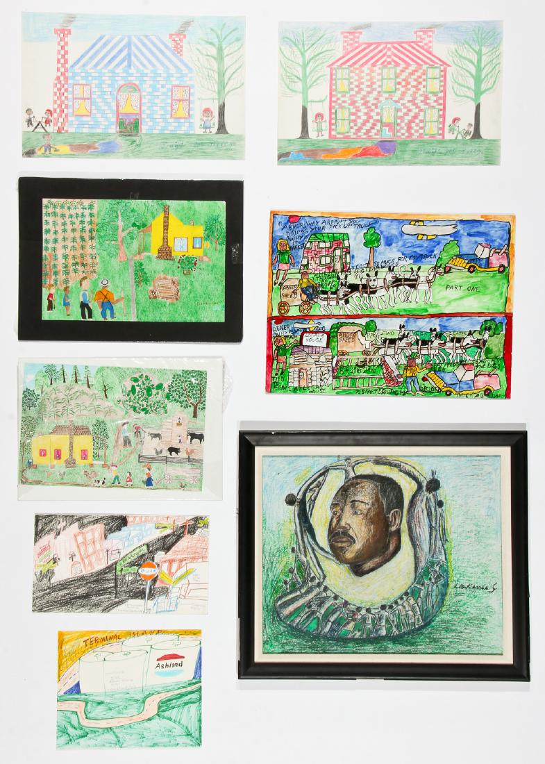 7 Works by Various Artists: Mark Anthony Mulligan,: 7 Works by Various Artists. Including: 2 Drawings by Dwight Joe Bell; 1 Drawing by Blanch Ackers; 1 Drawing by Robert E. Smith (1927-2010); 2 Drawings by Mark Anthony Mulligan (b. 1963) c. 1990: 1) "4