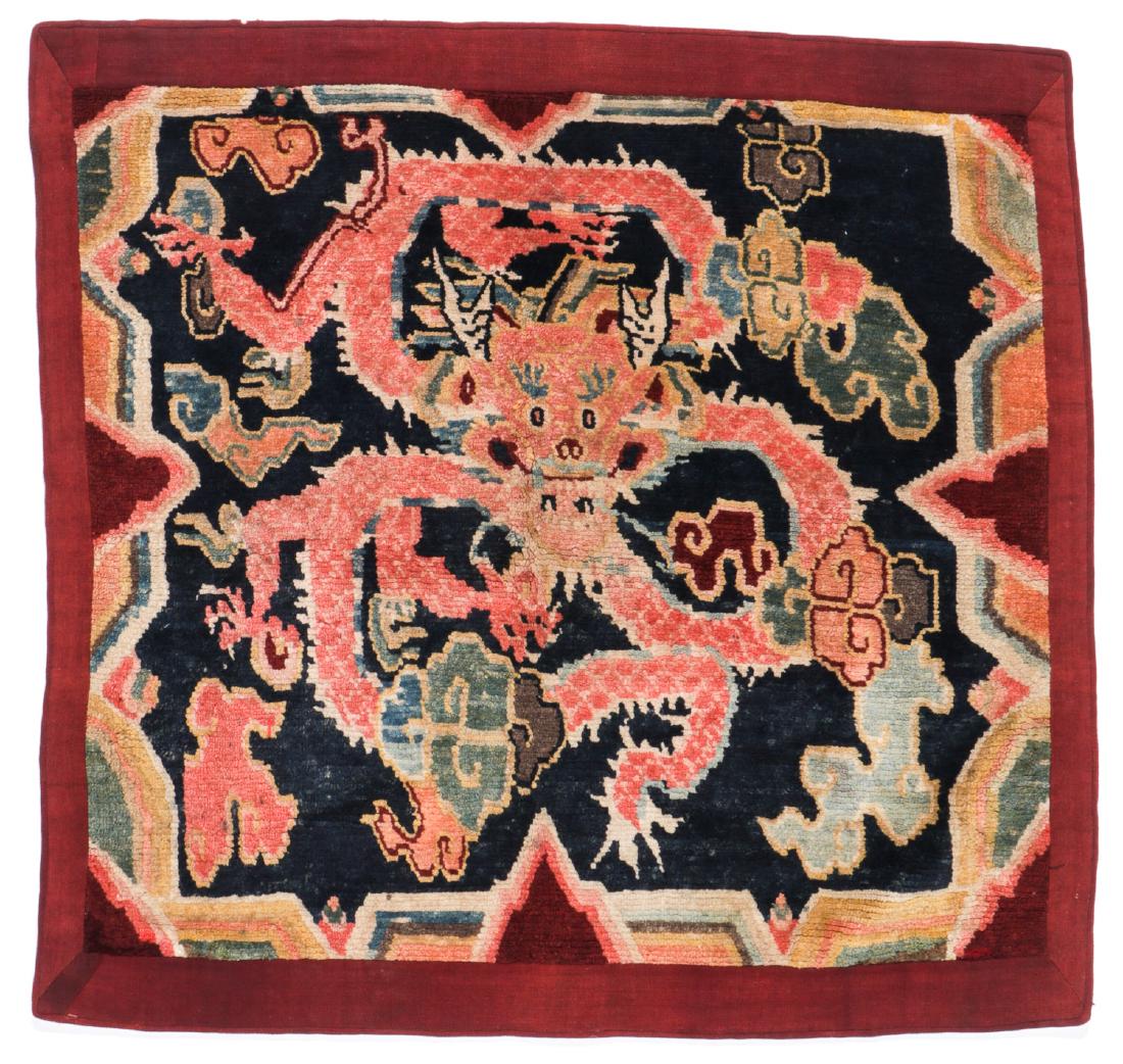 Antique Tibetan Facing Dragon Meditation Rug: 3'1'' x (1 of 3)