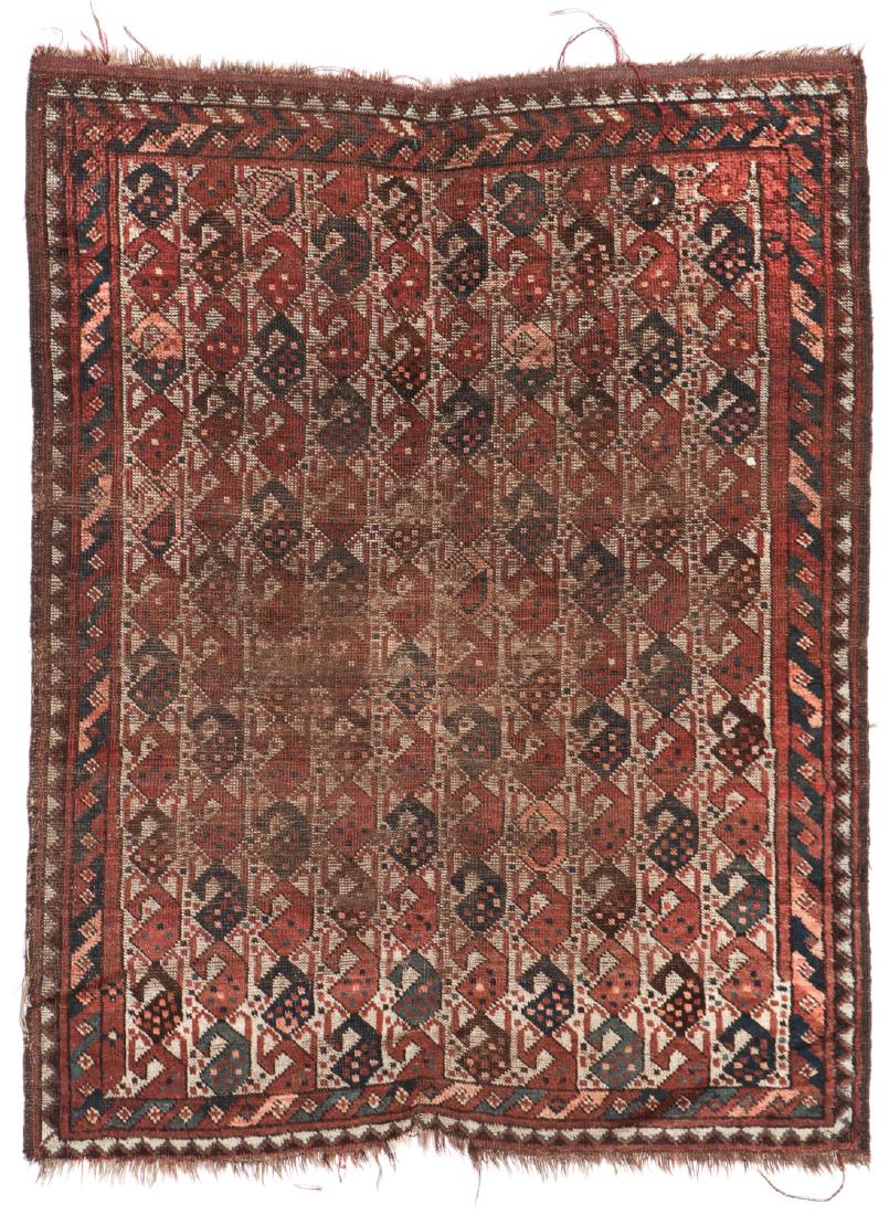 19th C. Central Asian Beshir Rug: 3'9'' x 4'9'': 19th C. Central Asian Beshir Rug: 3'9'' x 4'9'' (114 x 145 cm).