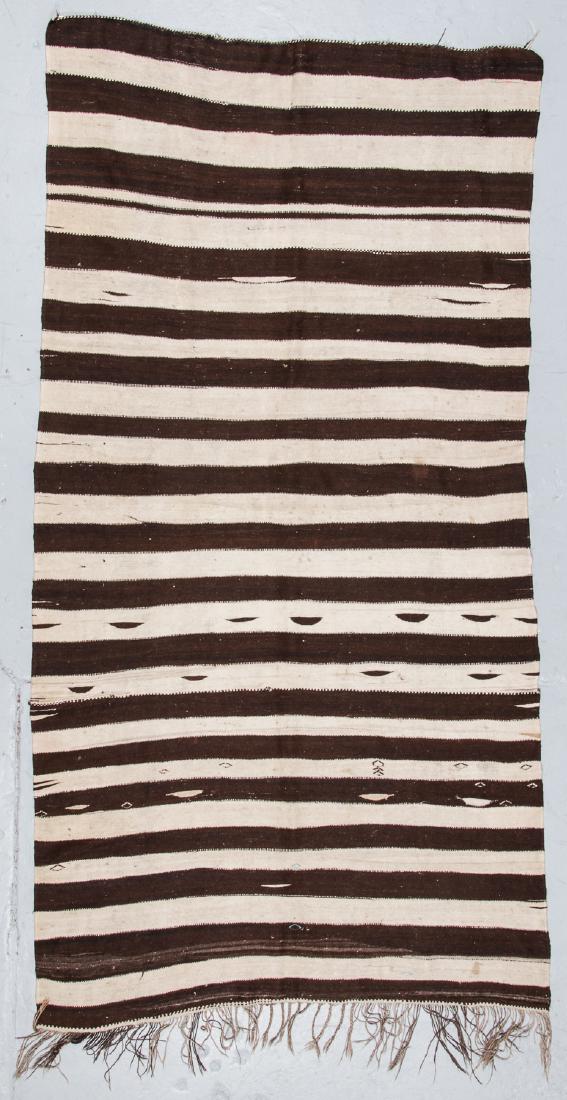 Modern Moroccan Taznacht Kilim: 4'11'' x 9'7'': Modern Moroccan Taznacht Kilim, Morocco: 4'11'' x 9'7'' (150 x 292 cm). Kilim tapestry weave, shades of natural handspun wool.