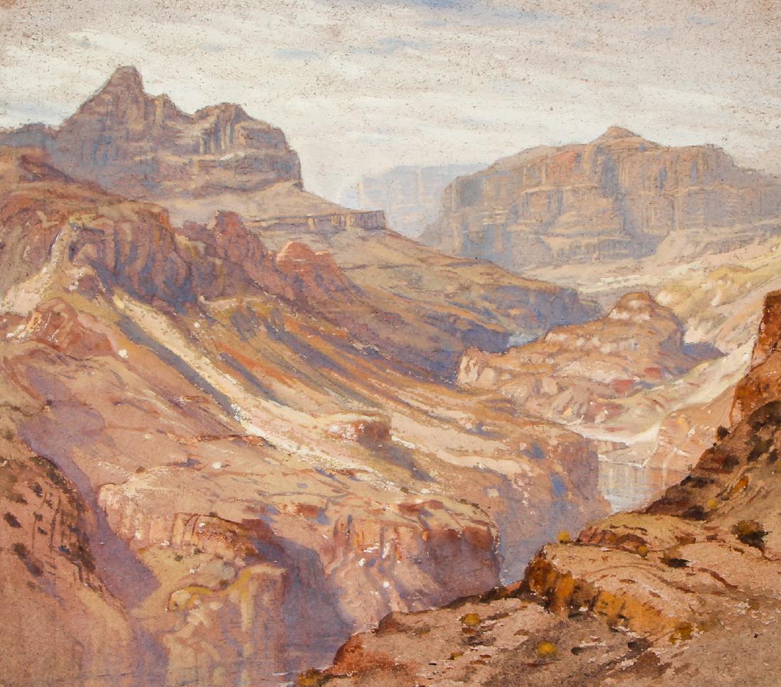 Samuel Colman (1832-1920) "Grand Canyon" Drawing: Samuel Colman (1832-1920) "Grand Canyon" Drawing, Mixed media, watercolor and pastel on paper. Size: 10'' x 11.5'', 25 x 29 cm (sheet); 14.5'' x 17.5'', 37 x 44 cm (mat). Provenance: Alexander Raydon