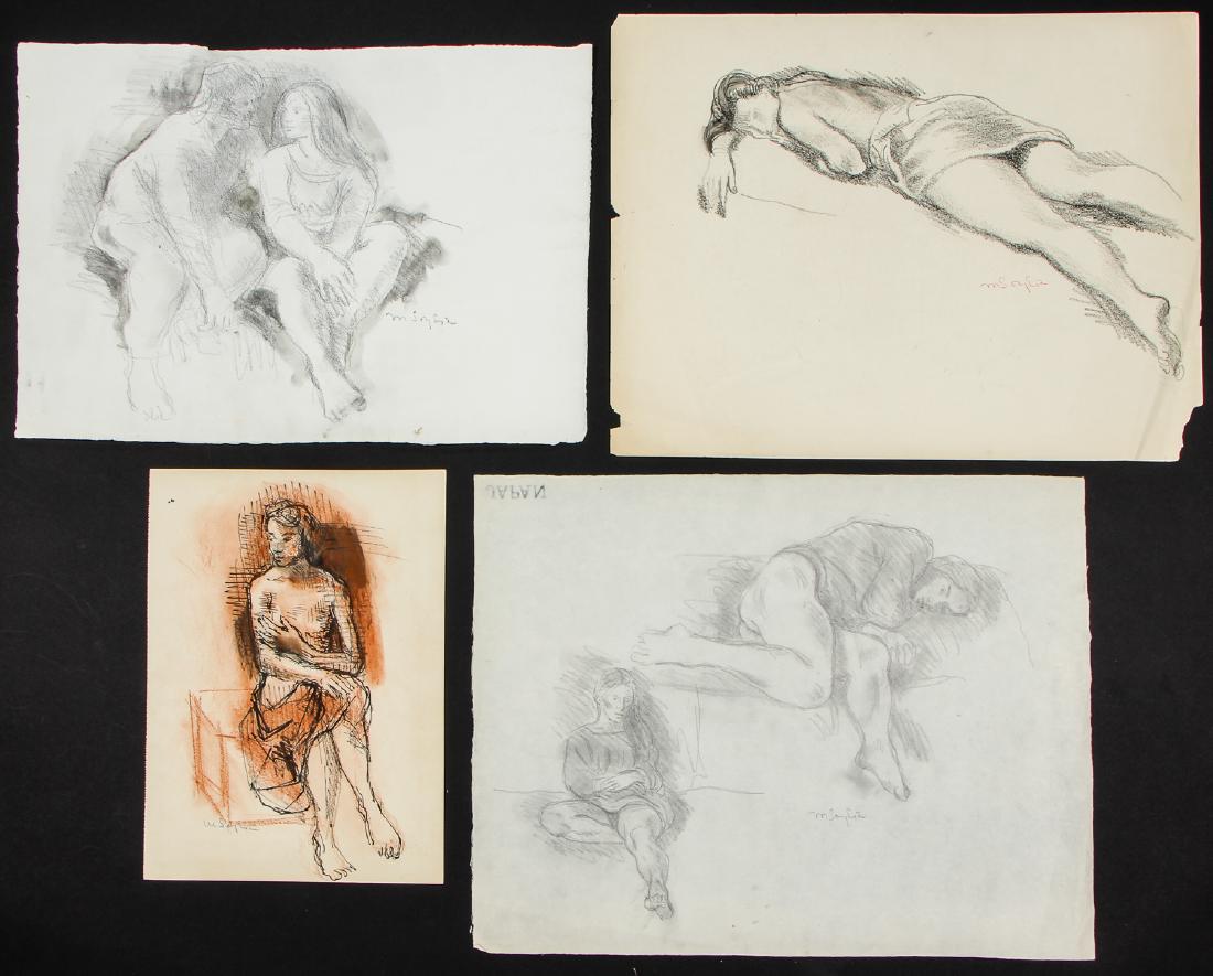 4 Moses Soyer (1899-1974) Drawings: Group of 4 Moses Soyer (Russian/American, 1899-1974) Figure Sketches, Pencil, Ink and Chalk drawings on paper, each signed. Provenance: Alexander Raydon Estate, NY. Ranging in size from 22.5'' x 17.5'