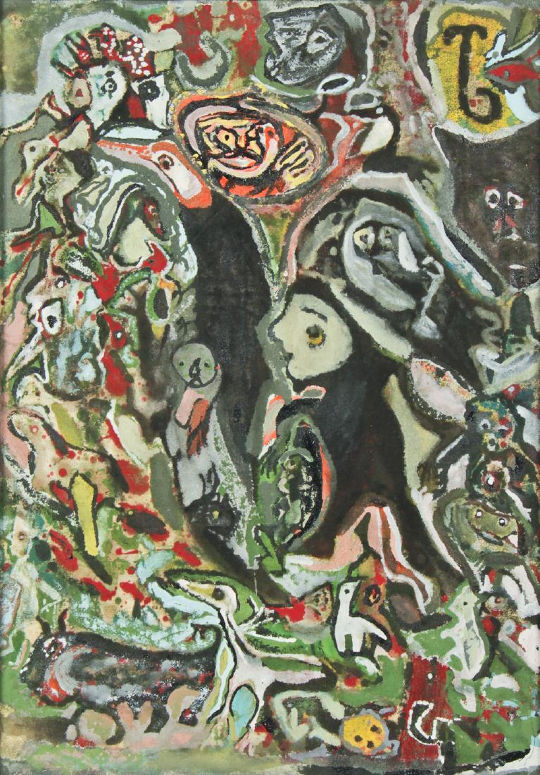 Leonard Daley (Jamaican, 1930-2006) Painting: Leonard Daley (Jamaican, 1930-2006) Untitled, c. 1992, Oil painting on canvas, framed. Ex. Jonathan Demme Collection. Size: 21" x 15", 53 x 38 cm (stretcher); 22.25" x 16.25", 57 x 41 cm (frame).