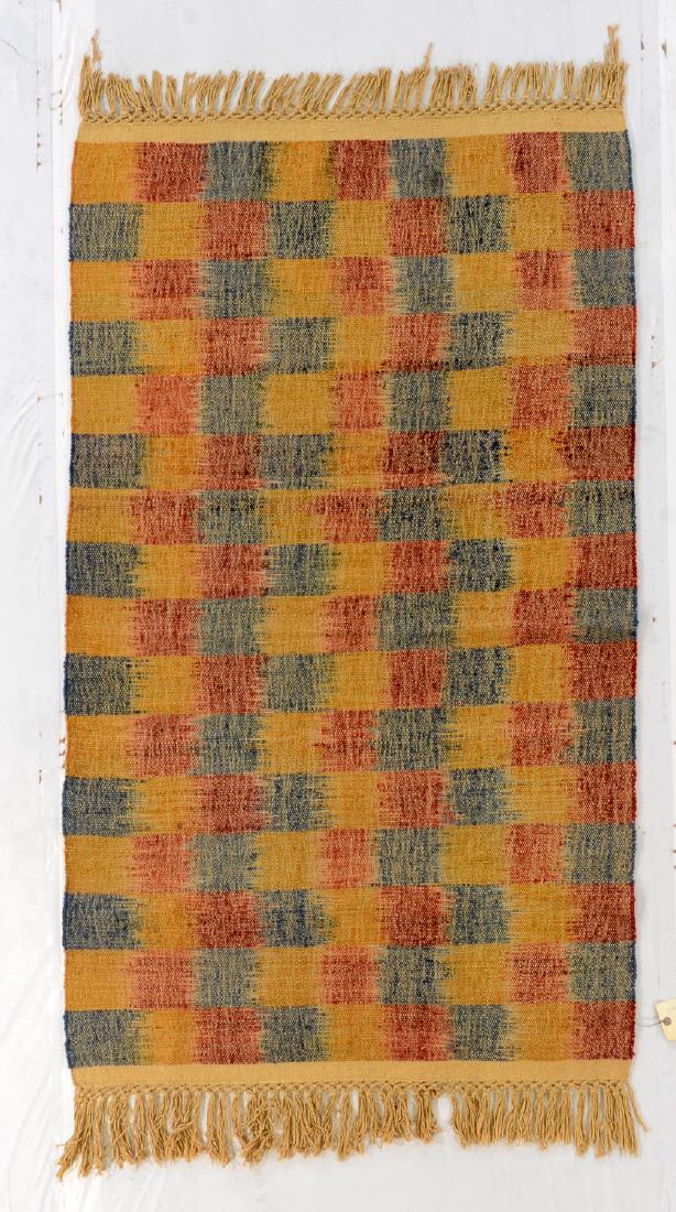 Nambu Natural Dye Ikat Kilim, Nepal: 3'6'' x 6'1'': Nambu Natural Dye Ikat Kilim, Nepal: hand-woven kilim, hand-spun wool, natural dyes. Size: 3'6'' x 6'1''. PLEASE NOTE: THIS IS A NO HIDDEN RESERVE AUCTION, ALL ACCEPTABLE BIDDING WILL COMMENCE AT THE 