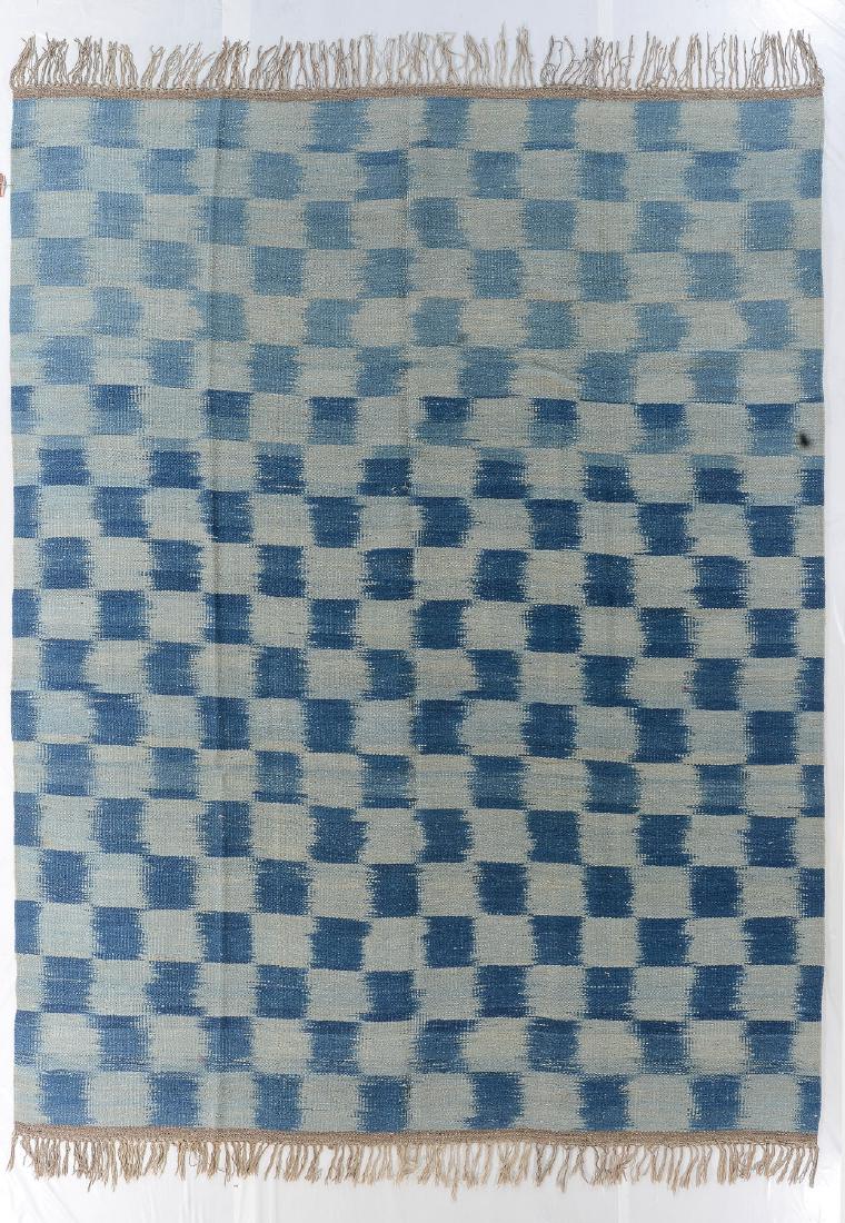 Nambu Natural Dye Ikat Kilim, Nepal: 8'2'' x 10'4'': Nambu Natural Dye Ikat Kilim, Nepal: hand-woven kilim, hand-spun wool, natural dyes. Size: 8'2'' x 10'4''. PLEASE NOTE: THIS IS A NO HIDDEN RESERVE AUCTION, ALL ACCEPTABLE BIDDING WILL COMMENCE AT THE