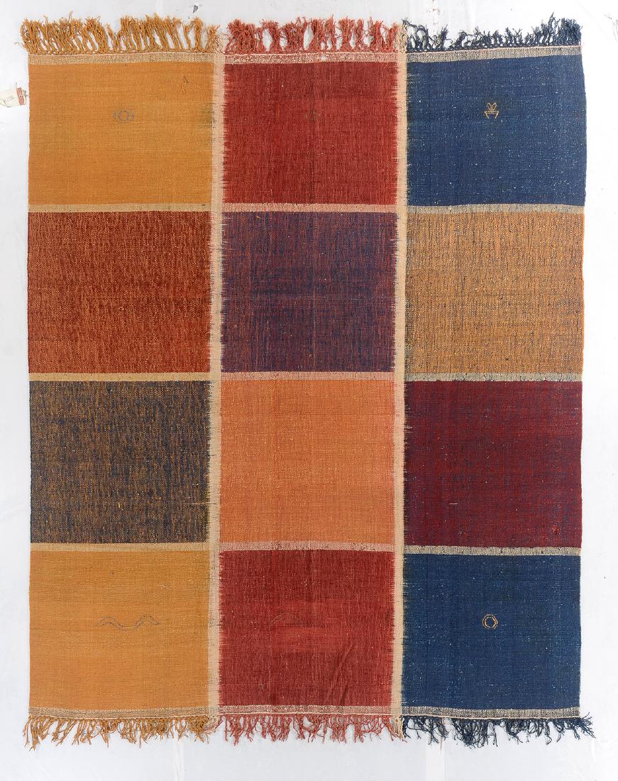 Nambu Natural Dye Ikat Kilim, Nepal: 8' x 9'6'': Nambu Natural Dye Ikat Kilim, Nepal: hand-woven kilim, hand-spun wool, natural dyes. Size: 8' x 9'6''. PLEASE NOTE: THIS IS A NO HIDDEN RESERVE AUCTION, ALL ACCEPTABLE BIDDING WILL COMMENCE AT THE ONL