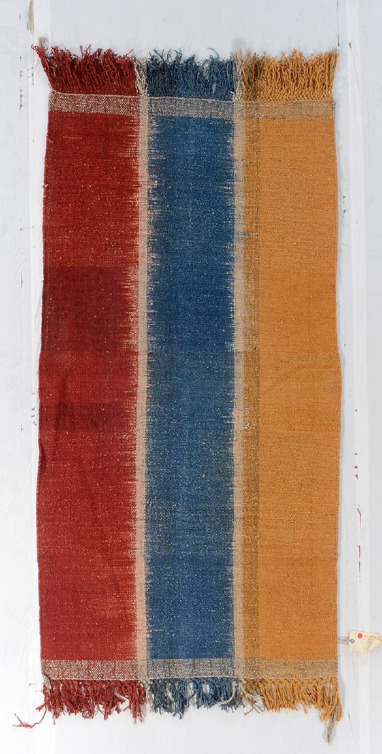 Nambu Natural Dye Ikat Kilim, Nepal: 3'6'' x 6'10'': Nambu Natural Dye Ikat Kilim, Nepal: Nambu Natural Dye Ikat Kilim, Nepal. Size: 3'6'' x 6'10''. PLEASE NOTE: THIS IS A NO HIDDEN RESERVE AUCTION, ALL ACCEPTABLE BIDDING WILL COMMENCE AT THE ONLINE STA