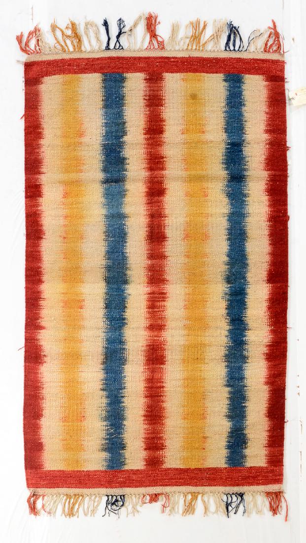 Nambu Natural Dye Ikat Kilim, Nepal: 3'10'' x 6'6'': Nambu Natural Dye Ikat Kilim, Nepal: hand-woven kilim, hand-spun wool, natural dyes. Size: 3'10'' x 6'6''. PLEASE NOTE: THIS IS A NO HIDDEN RESERVE AUCTION, ALL ACCEPTABLE BIDDING WILL COMMENCE AT THE