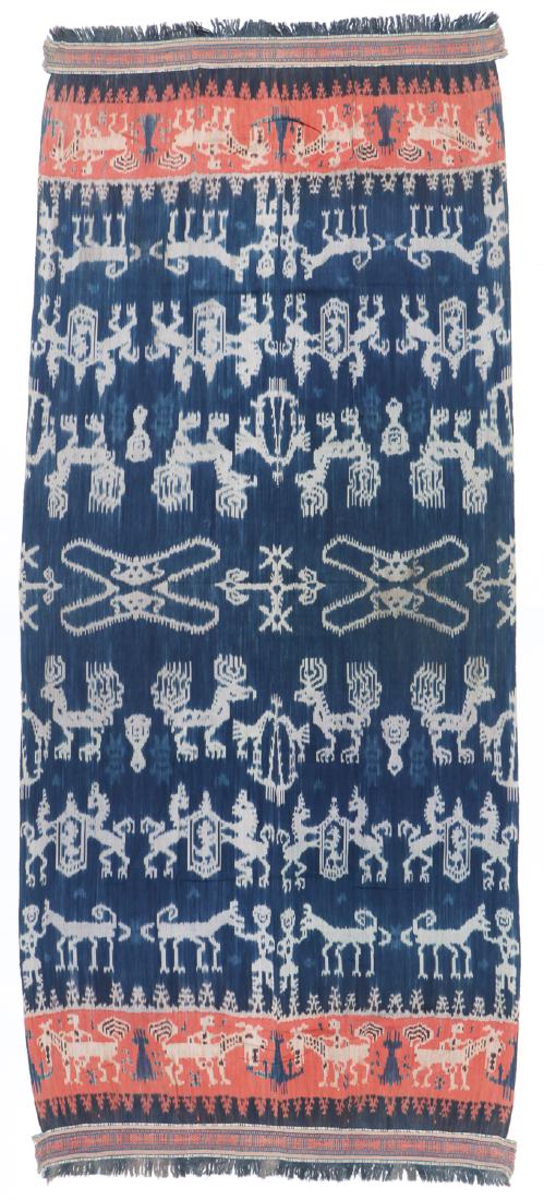 Man's Ikat Mantle, Sumba, Indonesia, Early 20th c.: Man's Ikat Mantle, Sumba, Indonesia, Early 20th c., handspun cotton and natural dyes. Size: 97'' x 43'' (246 x 109 cm). Estate of Nancy Kott and Curtis Tunnell.