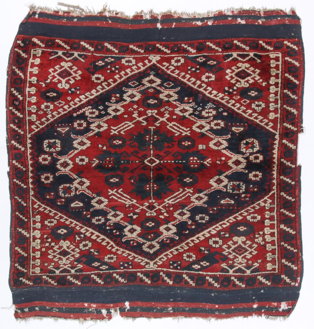Antique Kiz Bergama Rug: 3'10'' x 4'2'': Antique Kiz Bergama Rug, Turkey, 19th c: 3'10'' x 4'2'' (117 x 127 cm).