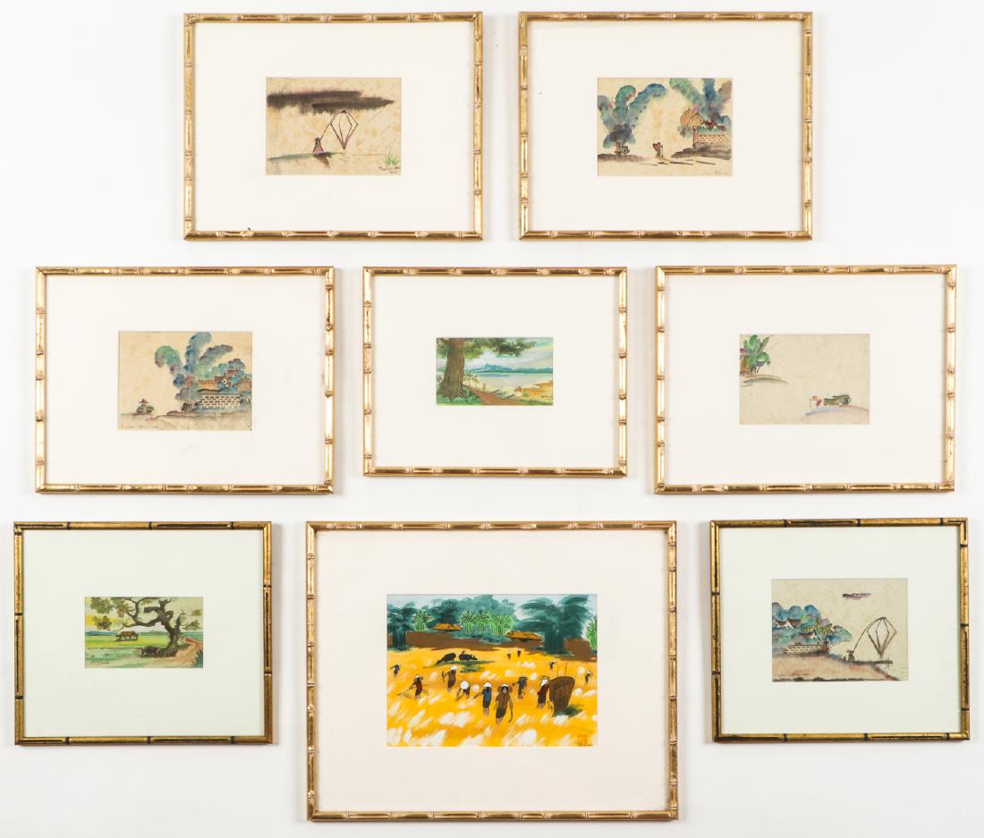Group of 8 Vietnamese School (20th c.) Mixed-media (1 of 8)