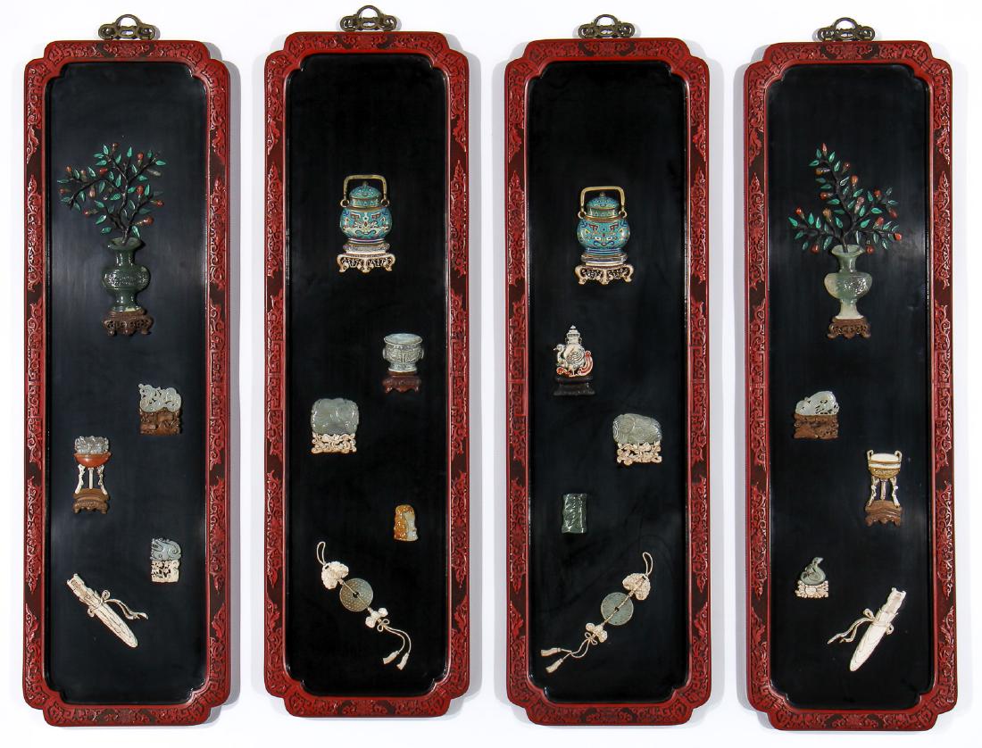 Set of 4 Chinese Hanging Panels, Qing D. (1 of 8)