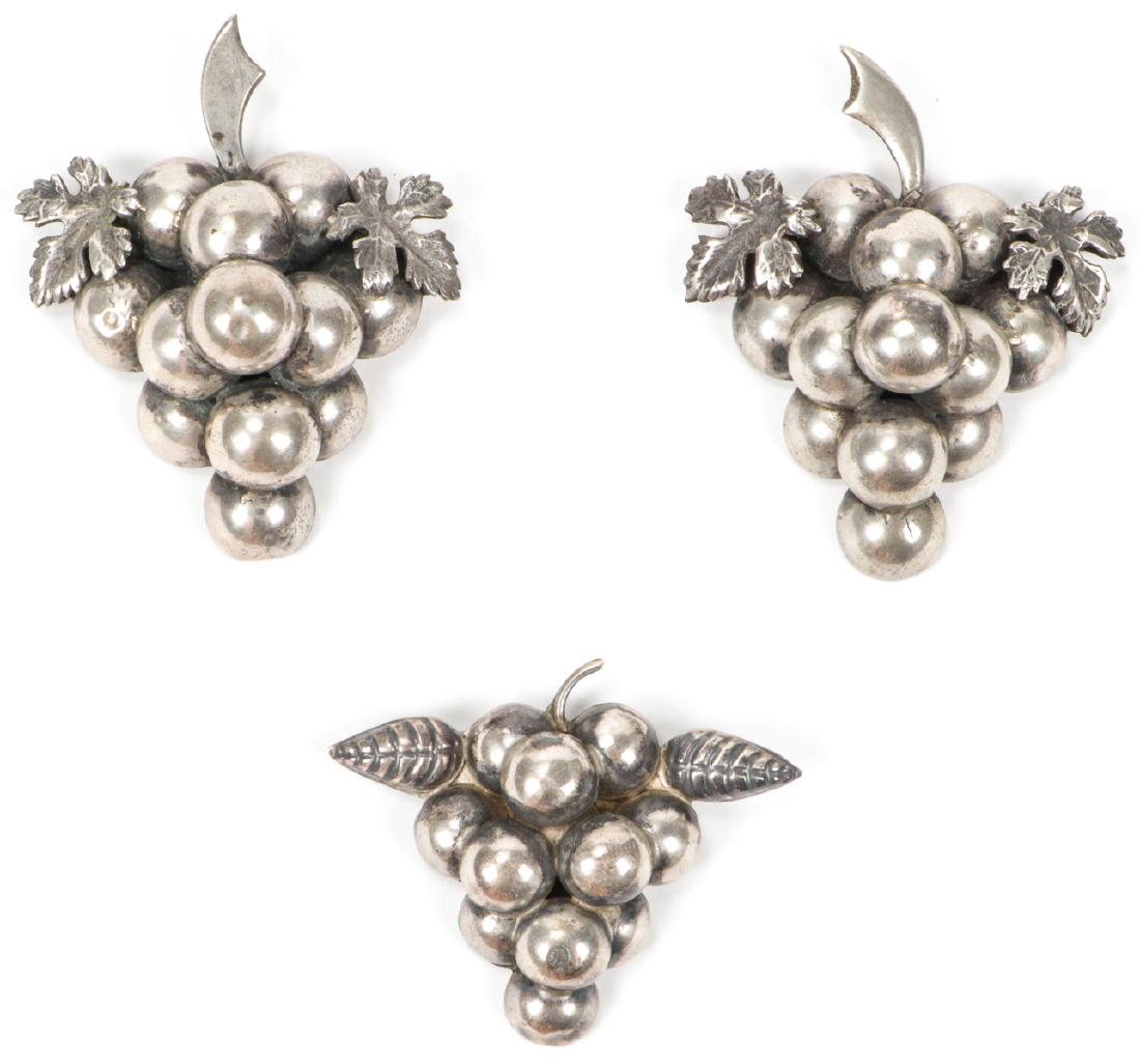 3 Silver Grape Cluster Pins, Mexico (1 of 2)