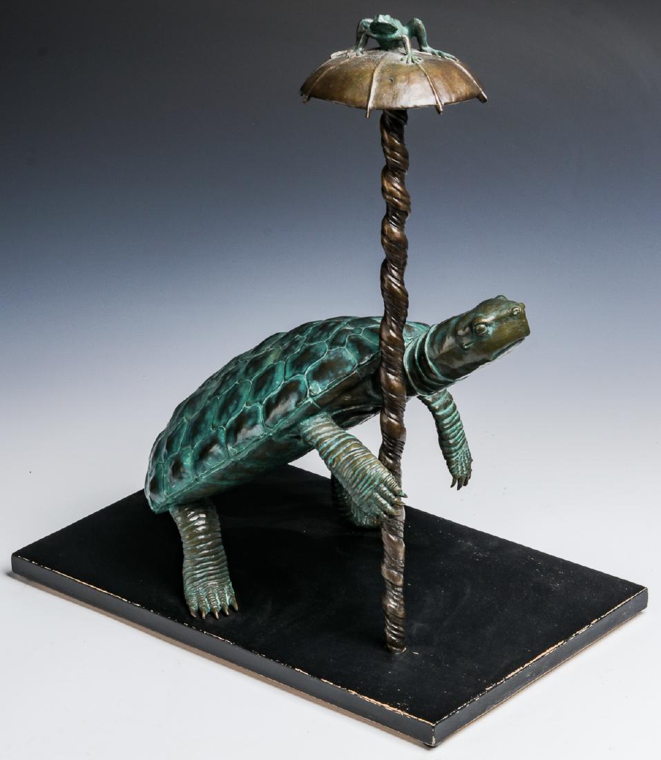 Bronze Garden Statue of a Turtle with Umbrella (1 of 8)