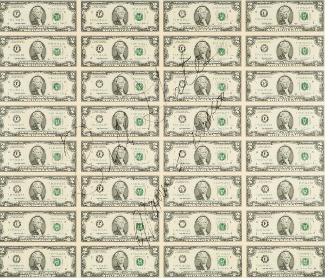 Full Sheet Uncut $2 Dollar Bills Signed by Warren (1 of 4)