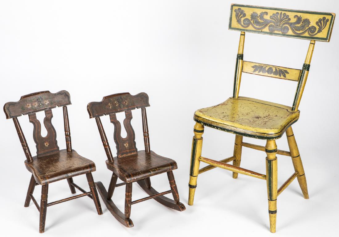Group of 3 American Paint Decorated Chairs (1 of 8)