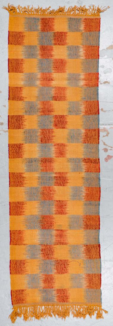 Tibetan Wool Ikat Style Kilim: 3' x 9'7'': Tibetan Wool Ikat Style Kilim, hand-woven with naturally dyed hand-spun wool: 3' x 9'7'' (91 x 292 cm). 10 lbs. The Michaelian & Kohlberg Final Rug Liquidation Auction, Thursday, July 12, 10AM EST. Pu