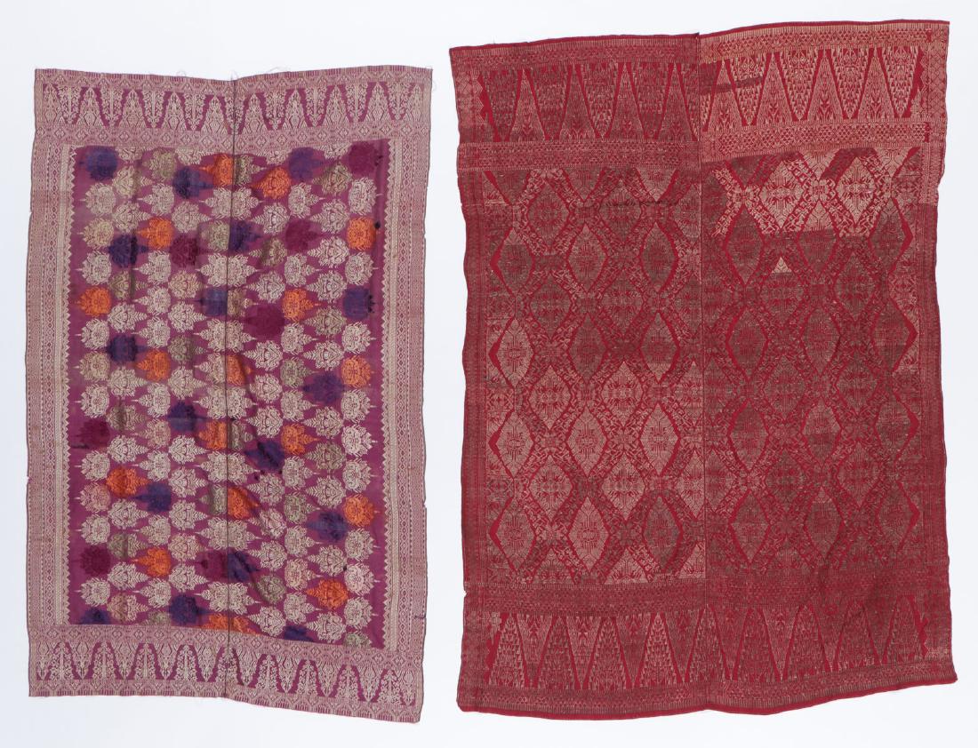 2 Ceremonial Silk Songket Hip Wrappers, Bali: 2 Ceremonial Silk Songket Hip Wrappers, Bali, Indonesia. Largest size: 2'10'' x 9'4'' (86 x 284 cm). 2 lbs.